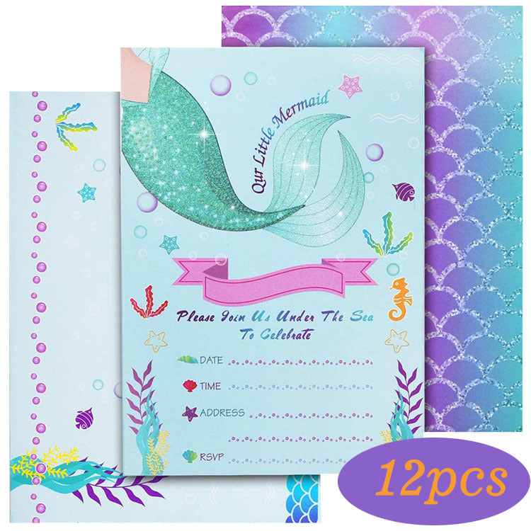 Mermaid Theme Birthday Decoration Party Supplies Children''s Party Decorations Dessert Cake Cards